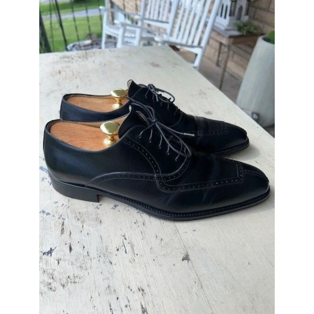 JOHNSTON MURPHY MENS SHOE 10M BLACK SPLIT-TOE OXFORD Made in Italy 24-0311